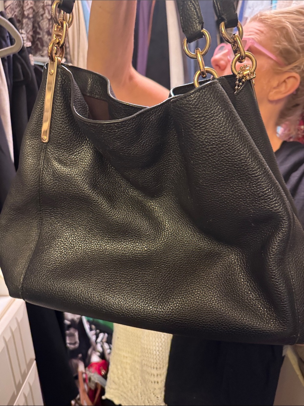 Coach Black Pebbled Leather Shoulder Bag with Gold Hardware